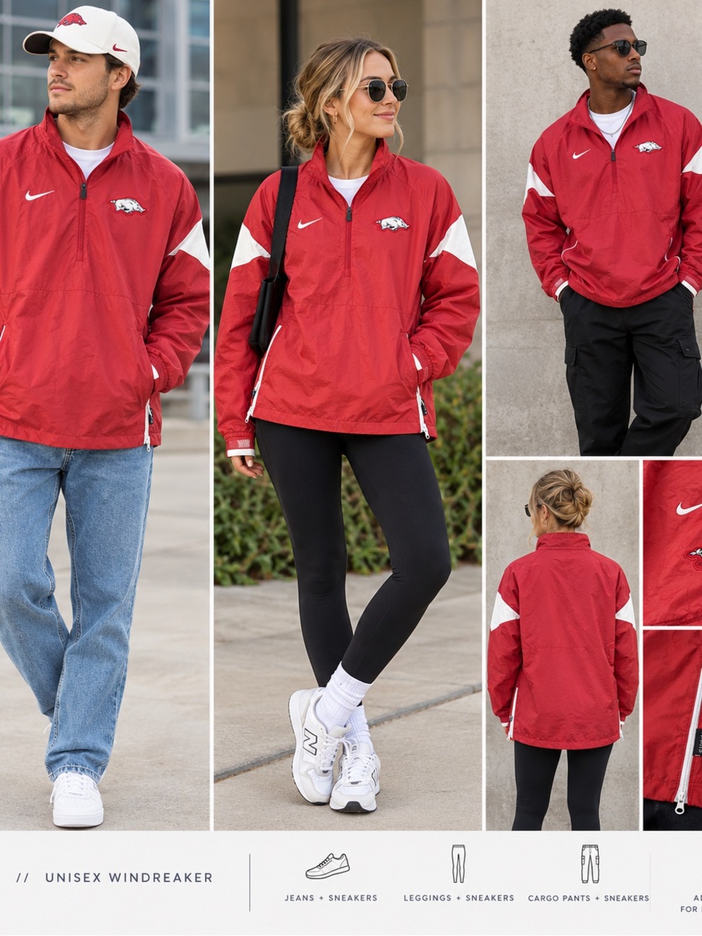 Nike Arkansas Razorbacks 1/4 Zip Windbreaker Long sleeve Jacket Men's Size M Red